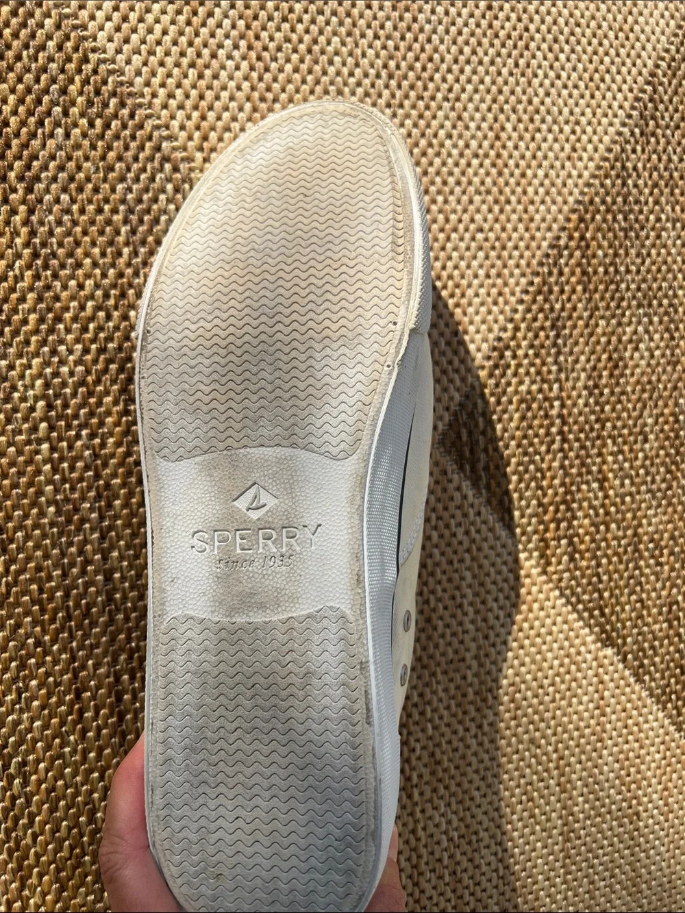 Sperry White Canvas Men's Boat Shoes with Tan Accents Size 11